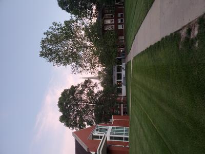 McKendree University as sunset with Bothwell spire in the background
