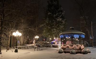 Winter on the "Brick Street" Mini Park Gazebo Photo by Nate Brown